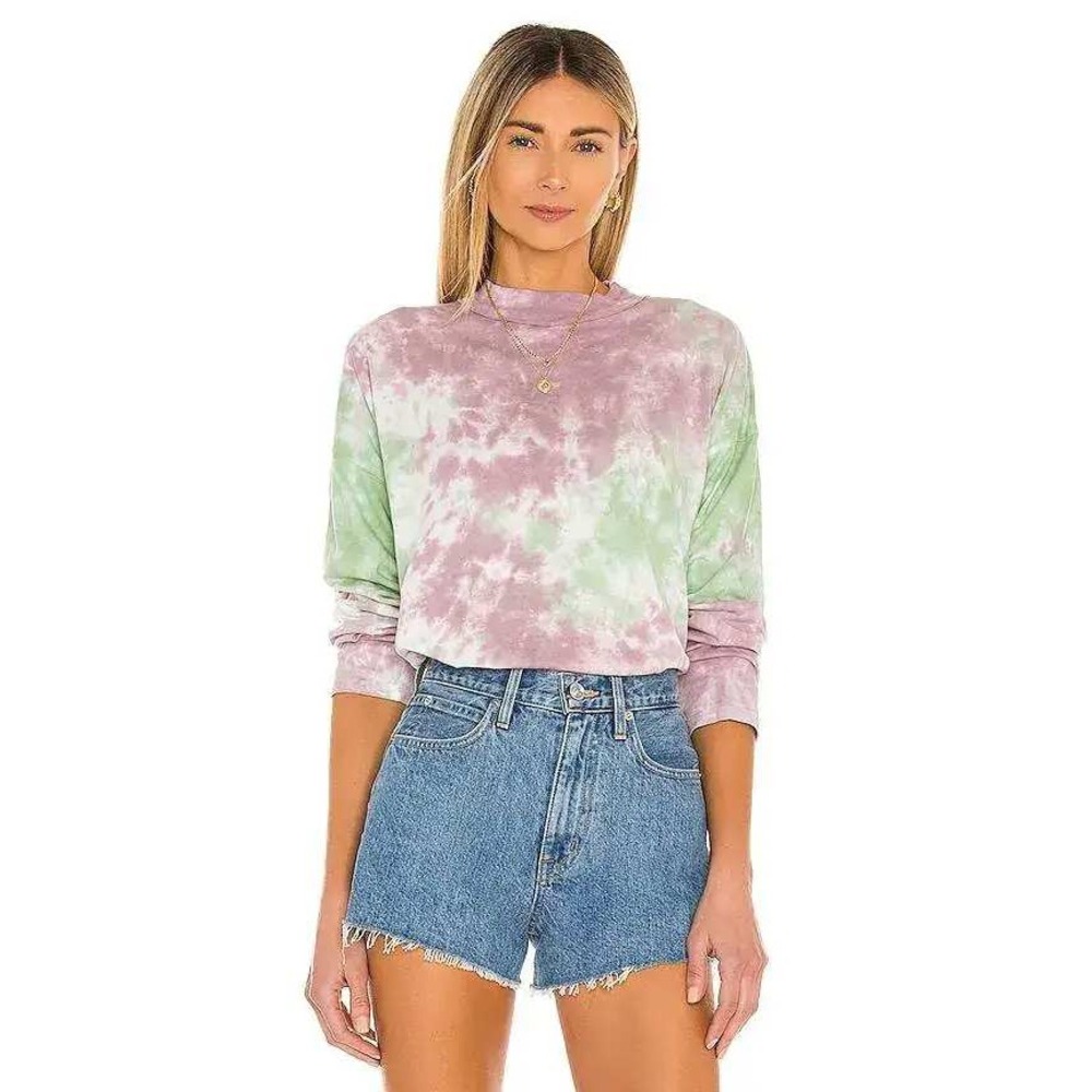 We The Free People Lavender Green Be Free Tie Dye Tee Long Sleeve Size XS